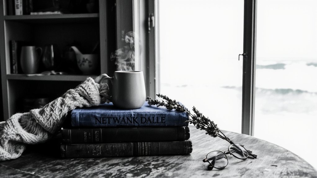 cozy seaside bookshop ambiance